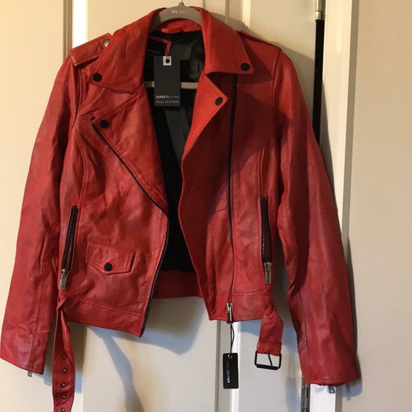 BARNEYS Original Red Leather MotoJacket - Picture 1 of 3